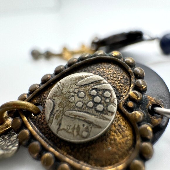 Blue Sodalite Beads Mixed Metal Earrings Abstract Heart Design Vintage - Picture 3 of 10